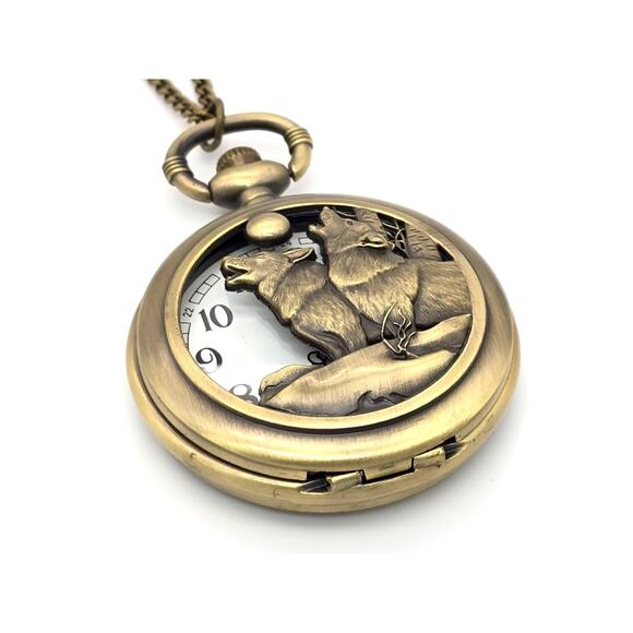 Howling Wolf Pocket Watch - Full Moon Wolves Nature Gift Werewolf Scout Award - Picture 6 of 10